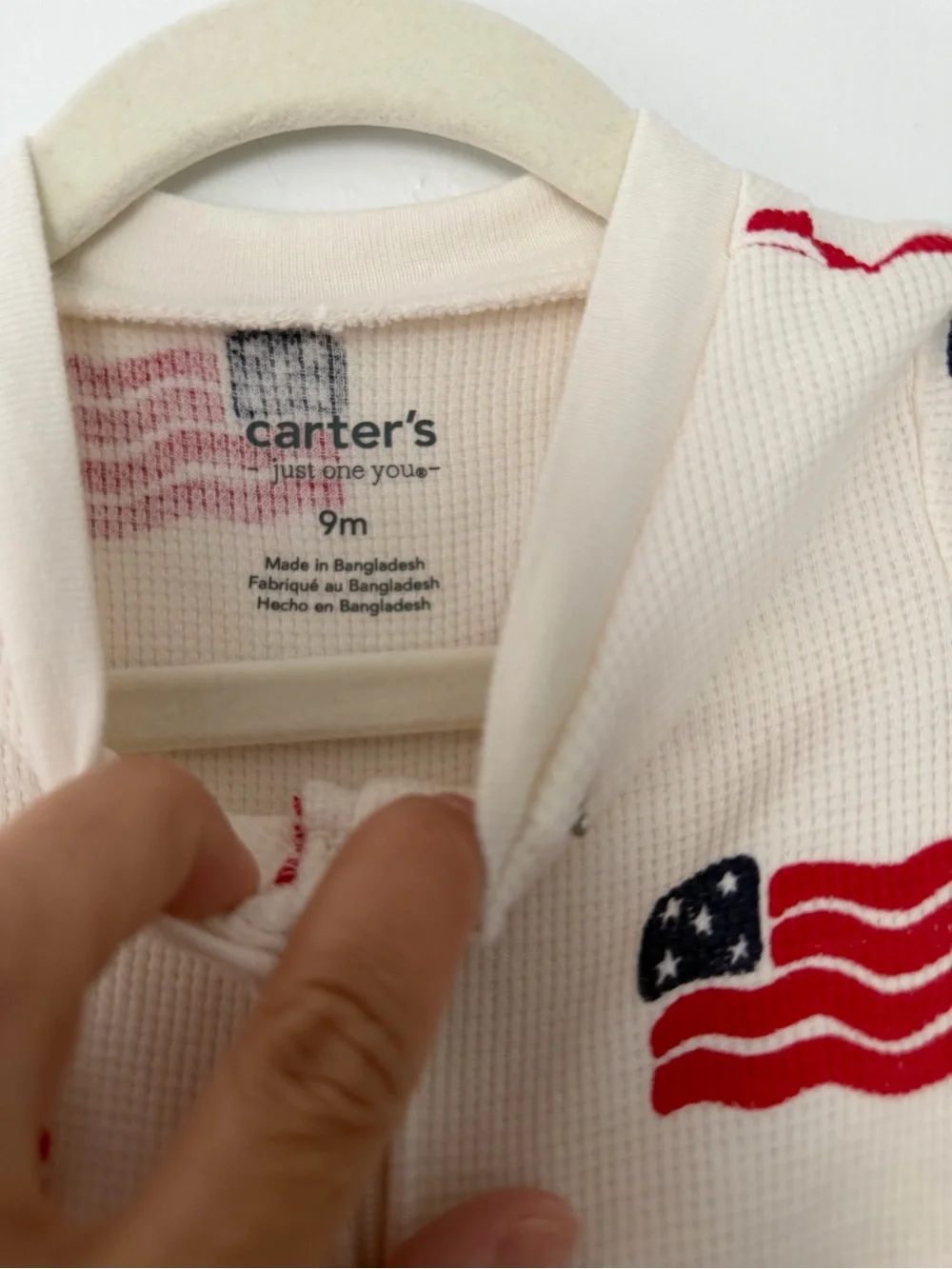 Carters Cream Baby One-Piece Footed Pajamas with Red Flag Print size 9m